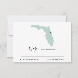 Tarjeta De Confirmación De Asistencia Destino de Boda Mapa de Florida Corazón Extraíble