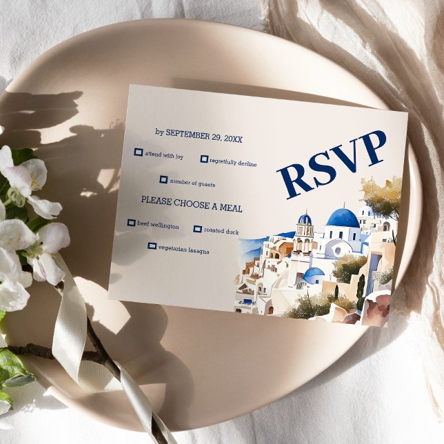 Tarjeta De Confirmación De Asistencia Destino Grecia Boda Santorini (Subido por el creador)