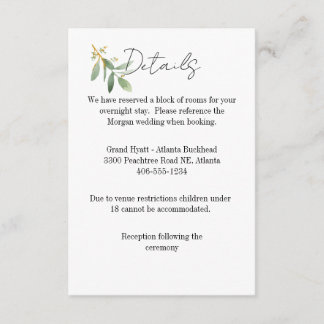 Tarjeta De Confirmación De Asistencia Details Card for any wedding Watercolor leaf