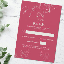 Tarjeta De Confirmación De Asistencia Detalle del Boda Botánico Floral Magenta Pink Boho