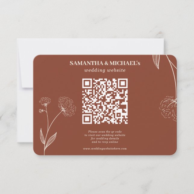Tarjeta De Confirmación De Asistencia Detalle del Boda de Terracotta Cotton Floral Qr (Anverso)