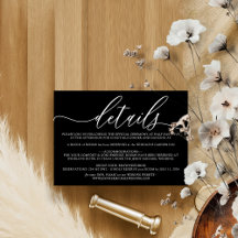 Detalles de alojamiento para boda moderna negra
