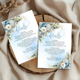 Tarjeta De Confirmación De Asistencia Detalles de boda elegantes en azul polvoriento flo