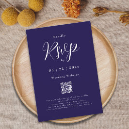 Tarjeta De Confirmación De Asistencia Detalles de Boda en Azul Marino y Blanco con Letra