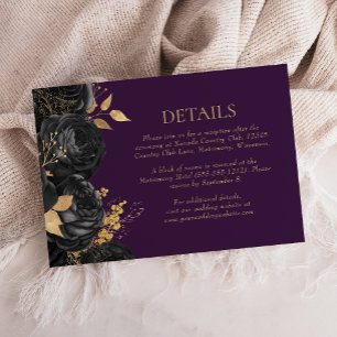 Tarjeta De Confirmación De Asistencia Detalles de Boda Floral Purple Oro Negro