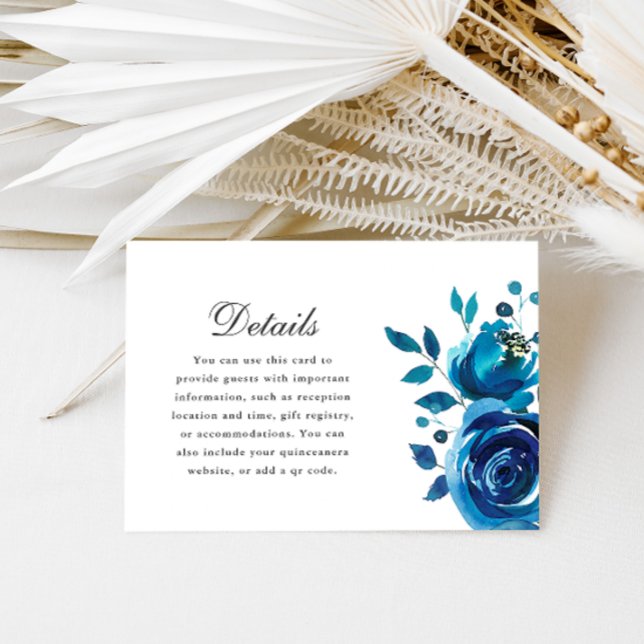 Tarjeta De Confirmación De Asistencia Detalles de Quinceañera con Caligrafía Floral Azul (Subido por el creador)