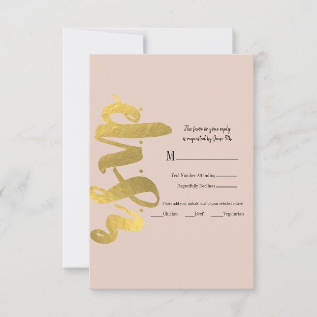 Tarjeta De Confirmación De Asistencia Detalles del Boda beige del Relieve metalizado de  (Anverso)