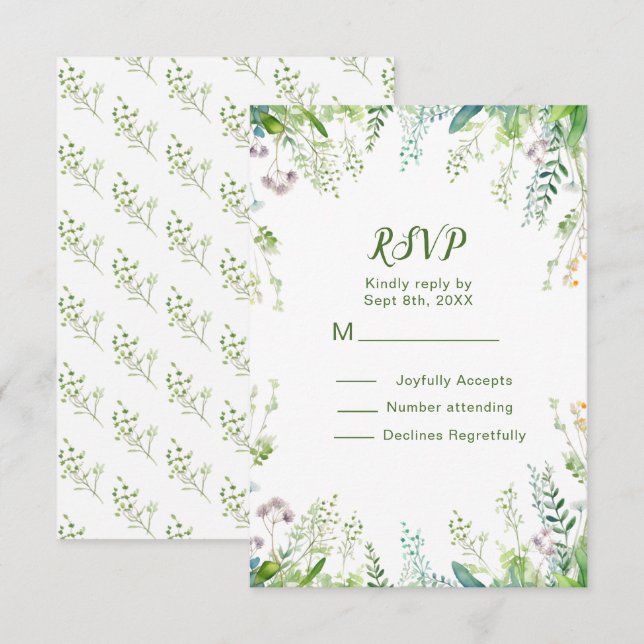 Tarjeta De Confirmación De Asistencia Detalles del Boda de Eucalyptus Greenery (Anverso / Reverso)