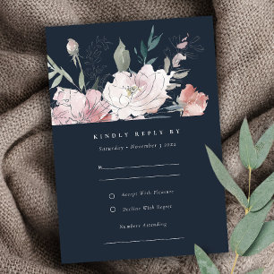 Tarjeta De Confirmación De Asistencia Detalles del Boda floral acuarela de Rubor de Mari