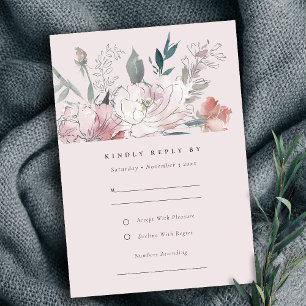 Tarjeta De Confirmación De Asistencia Detalles del Boda Floral de color de agua Rubor de