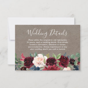 Tarjeta De Confirmación De Asistencia Detalles del Boda floral de vino rojo borgoña vint