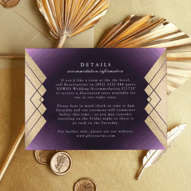 Tarjeta De Confirmación De Asistencia Detalles del Boda Gatsby Geométrico Purple Gold (Subido por el creador)