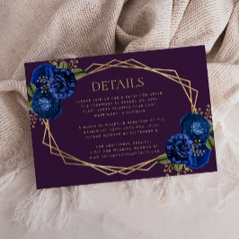 Tarjeta De Confirmación De Asistencia Detalles del Boda Geo de oro Purple Royal Blue Flo