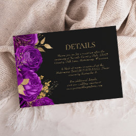 Tarjeta De Confirmación De Asistencia Detalles del Boda morado dorado floral oscuro