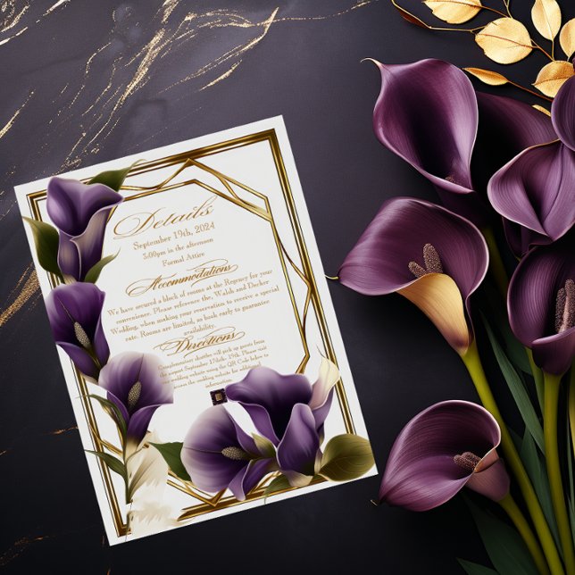 Tarjeta De Confirmación De Asistencia Detalles del guión elegante de Boda Morada Lilies (Subido por el creador)