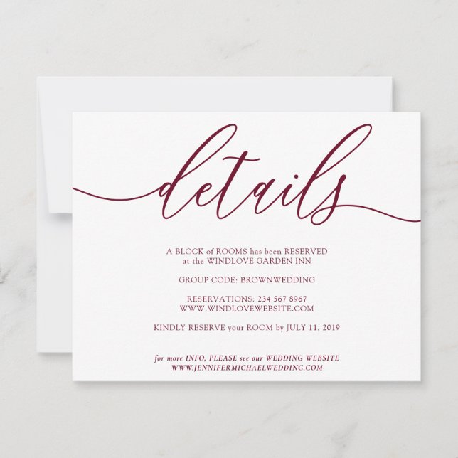 Tarjeta De Confirmación De Asistencia Detalles Firma Simple Borgoña (Anverso)