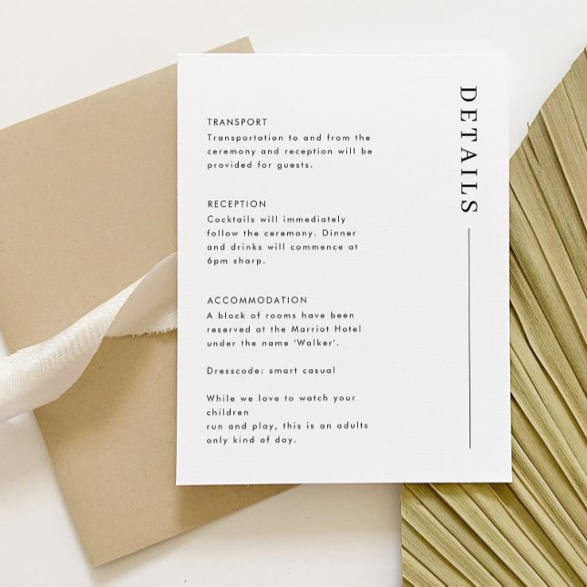 Tarjeta De Confirmación De Asistencia Detalles mínimos sencillos de Boda clásico (Classi (MADDY Wedding Suite - Details Card | Matching items available)