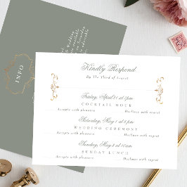 Tarjeta De Confirmación De Asistencia Detalles Multievento boda de sabio verde dorado do