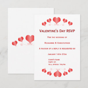 Tarjeta De Confirmación De Asistencia Día de San Valentín de diseño de corazones rojos B