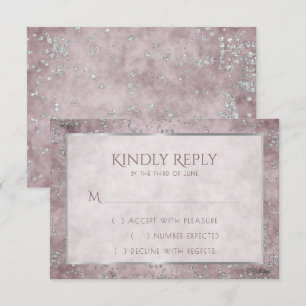 Tarjeta De Confirmación De Asistencia Diamond Sparkle Dusty Mauve y Silver Confetti