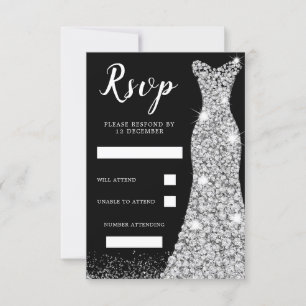 Tarjeta De Confirmación De Asistencia Diamond Sparkle Vestido fiesta de cumpleaños Novia