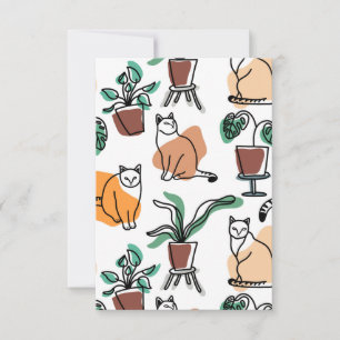 Tarjeta De Confirmación De Asistencia Dibujo en línea de gatos y flores