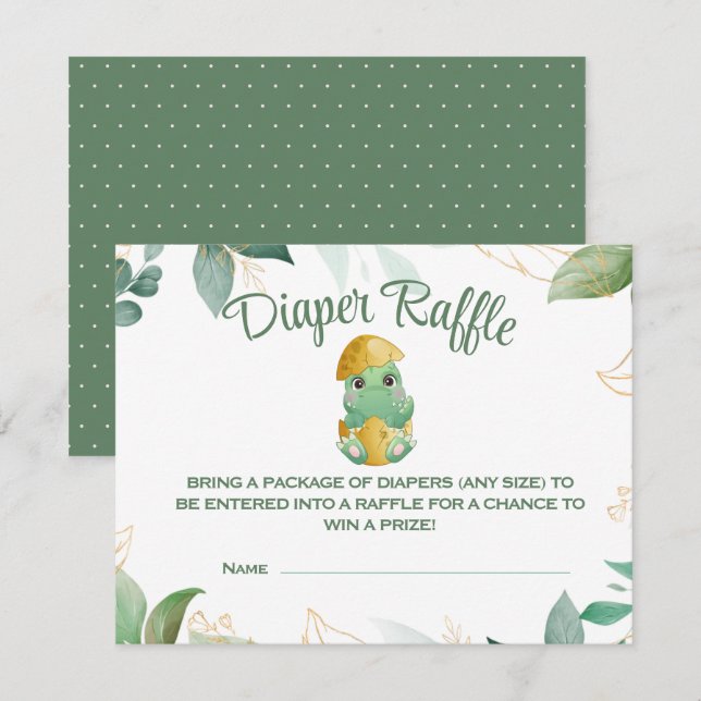Tarjeta De Confirmación De Asistencia Dino Egg Baby Shower Diaper Raffle Card (Anverso / Reverso)