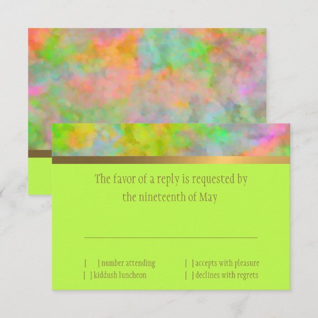 Tarjeta De Confirmación De Asistencia Diseño abstracto de Bat Mitzvah en Lime Green (Anverso / Reverso)