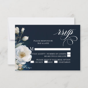 Tarjeta De Confirmación De Asistencia Diseño Boda de peones florales azules y blancos