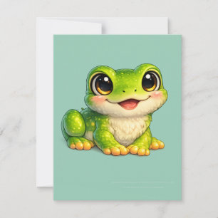 Tarjeta De Confirmación De Asistencia Diseño de animal Kawaii de rana linda con ojos gra