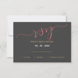 Tarjeta De Confirmación De Asistencia Diseño de boda de Relieve metalizado de oro Rosa d