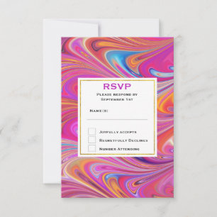 Tarjeta De Confirmación De Asistencia Diseño de boda giratorio rosa y naranja Trippy
