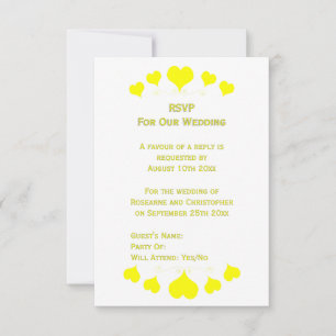 Tarjeta De Confirmación De Asistencia Diseño de Corazones Amarillos para Boda