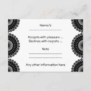 Tarjeta De Confirmación De Asistencia Diseño del patrón de encaje negro. Personalizado