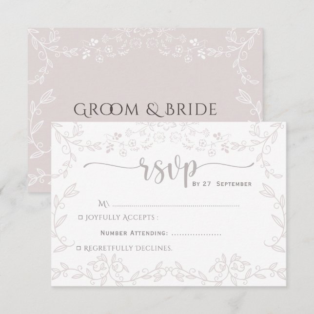 Tarjeta De Confirmación De Asistencia Diseño floral rosa claro Boda elegante (Anverso / Reverso)