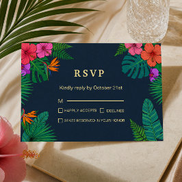 Tarjeta De Confirmación De Asistencia Diseño Floral Tropical | Hibisco y Follaje