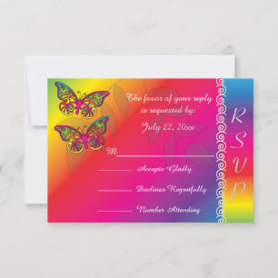 Tarjeta De Confirmación De Asistencia Diseños psicodélicos del boda de la mariposa
