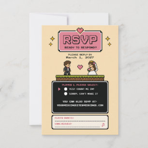Tarjeta De Confirmación De Asistencia Diversión de videojuegos antiguos, boda beige retr