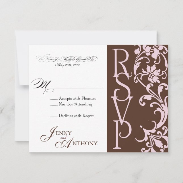 Tarjeta De Confirmación De Asistencia DIY Elegant SVP simple en chocolate y rosa (Anverso)
