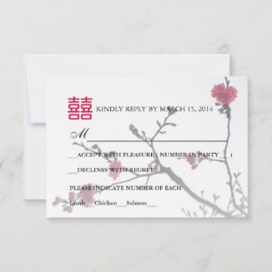 Tarjeta De Confirmación De Asistencia Doble Felicidad de Bienvenida de Primavera Sakura
