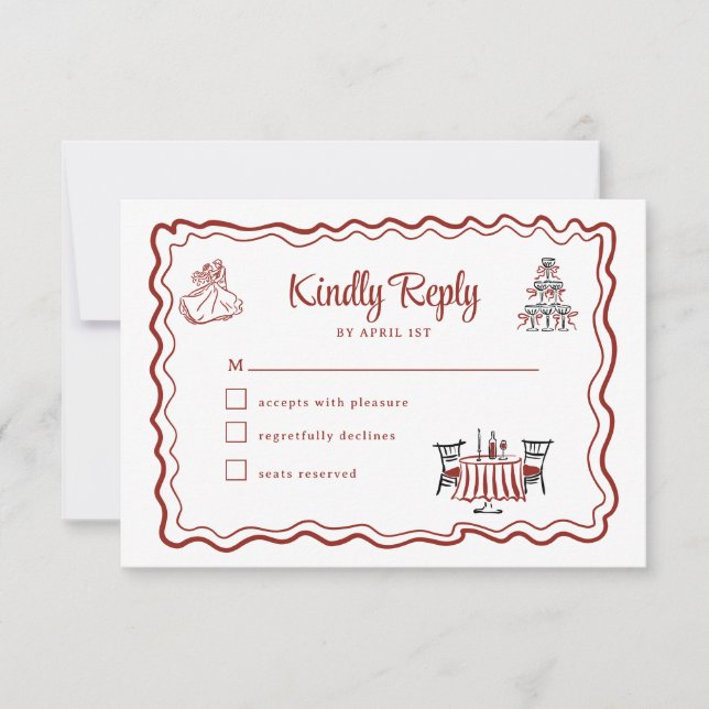 Tarjeta De Confirmación De Asistencia Doodles de mano dibujados para la boda italiana RS (Anverso)
