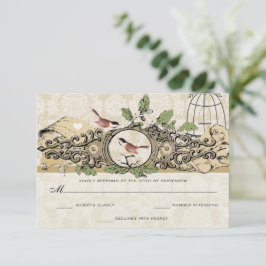 Tarjeta De Confirmación De Asistencia Dorado Birdcage Damask Acorn Vintage Love Birds RS
