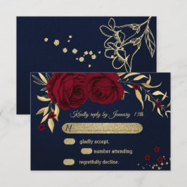 Tarjeta De Confirmación De Asistencia dorado burdeos floral azul marino