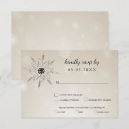 Tarjeta De Confirmación De Asistencia dorado plateado copos de nieve boda de invierno rs