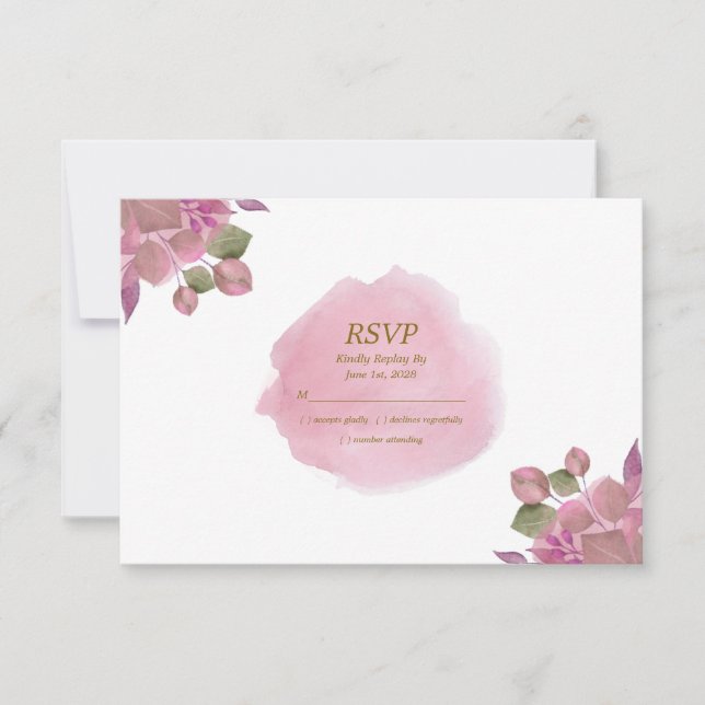 Tarjeta De Confirmación De Asistencia Dorado rosa acuarela Floral moderna Boda elegante (Anverso)