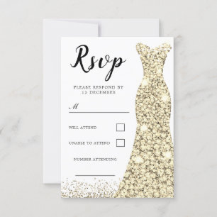 Tarjeta De Confirmación De Asistencia Dorado Sparkle Vestido Todas Las Ocasiones Noche d
