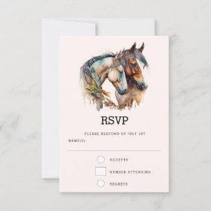 Tarjeta De Confirmación De Asistencia Dos caballos con decoración de plumas Boda Boho