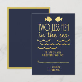 Tarjeta De Confirmación De Asistencia Dos pescados menos en el Boda Royal Blue Gold