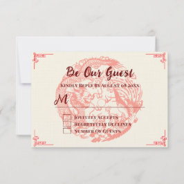 Tarjeta De Confirmación De Asistencia Dragón y boda chino beige fénix