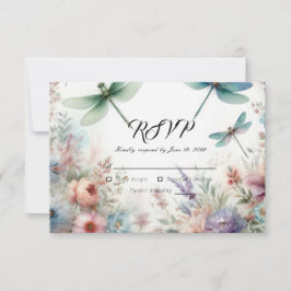 Tarjeta De Confirmación De Asistencia Dragonflies and Pastel Florals Wedding